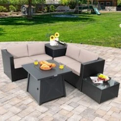 Tangkula 5-Piece Outdoor Patio Set with 50,000 BTU Propane Fire Pit