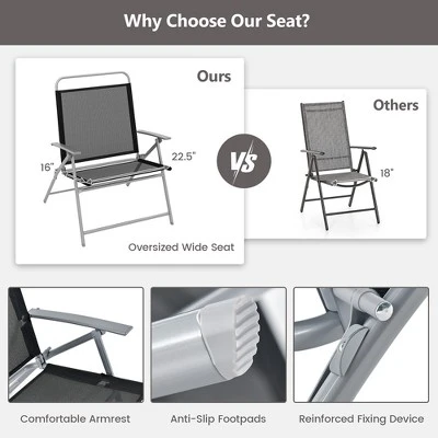 Tangkula 3 Piece Patio Folding Chair Set W/ Coffee Table & Extra-Large Seat Porch Backyard Poolside 6 Tangkula 3 Piece Patio Folding Chair Set W/ Coffee Table & Extra-Large Seat Porch Backyard Poolside - Image 6