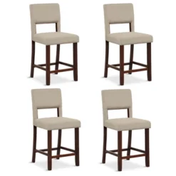 Tangkula 4-Piece Linen Fabric/PVC Leather Counter Height Bar Stool Set W/ Back & Rubber Wood Legs -Tangkula Shop GUEST 7cd0b7bc f893 4d71 8385 b3e9f88e2884