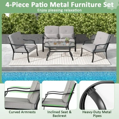 Tangkula 4PCS Furniture Set Outdoor Conversation Sofa W/ Tempered Glass Coffee Table Patio 2 Tangkula 4PCS Furniture Set Outdoor Conversation Sofa W/ Tempered Glass Coffee Table Patio - Image 2