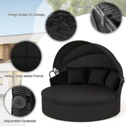 Tangkula Patio Round Daybed Wicker Sectional Sofa with Retractable Canopy -Tangkula Shop GUEST 7cfa538d 0cd7 4e6b af9b a5f408fa76a1