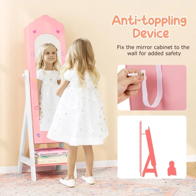 Tangkula Kids Jewelry Armoire Cabinet Freestanding Full Length Dressing Mirror With Large Capacity Pink/White 6 Tangkula Kids Jewelry Armoire Cabinet Freestanding Full Length Dressing Mirror With Large Capacity Pink/White - Image 6