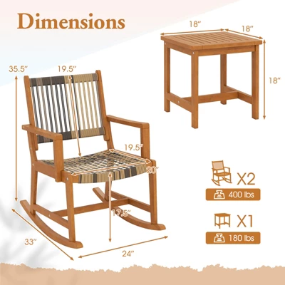 Tangkula 3 Pieces Rocking Bistro Set PE Rattan Front Porch Chairs W/ Coffee Table 8 Tangkula 3 Pieces Rocking Bistro Set PE Rattan Front Porch Chairs W/ Coffee Table - Image 8