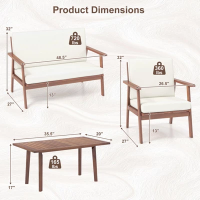 Tangkula 4-Piece Acacia Wood Outdoor Conversation Set with Coffee Table 2 Tangkula 4-Piece Acacia Wood Outdoor Conversation Set with Coffee Table - Image 2