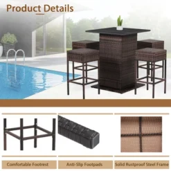Tangkula Tangkula 5PCS Patio Bar Set Rattan Bar Furniture Set W/ Table & 4 Cushioned Stools Red -Tangkula Shop GUEST 7d8fd230 fce9 4946 b4af 4379e81e3abf
