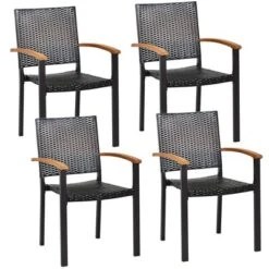 Tangkula 4PCS Stackable Patio Wicker Dining Chair Rattan Armchair Outdoor Yard -Tangkula Shop GUEST 7dfd35d6 06cb 46bb 9adf 33630e0fd88f