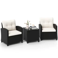 Tangkula 3 PCS Patio Furniture Set W/Tempered Glass Coffee Table Washable Cushions -Tangkula Shop GUEST 7e186329 bf83 4eb9 9bf7 599679e5050b
