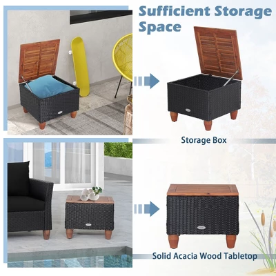 Tangkula 3PCS Patio Rattan Conversation Furniture Set Yard Outdoor W/ Black Cushions 2 Tangkula 3PCS Patio Rattan Conversation Furniture Set Yard Outdoor W/ Black Cushions - Image 2