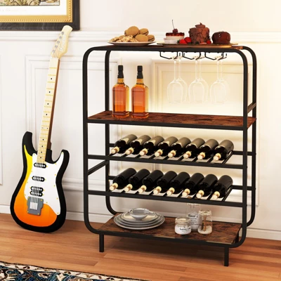 Tangkula 16 Bottle Drinks Rack W/ Glass Holders Metal Frame Storage Shelf For Kitchen 3 Tangkula 16 Bottle Drinks Rack W/ Glass Holders Metal Frame Storage Shelf For Kitchen - Image 3