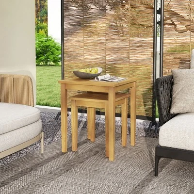 Tangkula 2-Piece Teak Wood Nesting Tables - Space-Saving Outdoor Side Tables 3 Tangkula 2-Piece Teak Wood Nesting Tables - Space-Saving Outdoor Side Tables - Image 3