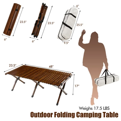 Tangkula Folding Wooden Camping Table Portable Picnic Table W/ Carry Bag Roll-up Bamboo Tabletop Outdoor Travel Camping Table Natural/Coffee 8 Tangkula Folding Wooden Camping Table Portable Picnic Table W/ Carry Bag Roll-up Bamboo Tabletop Outdoor Travel Camping Table Natural/Coffee - Image 8