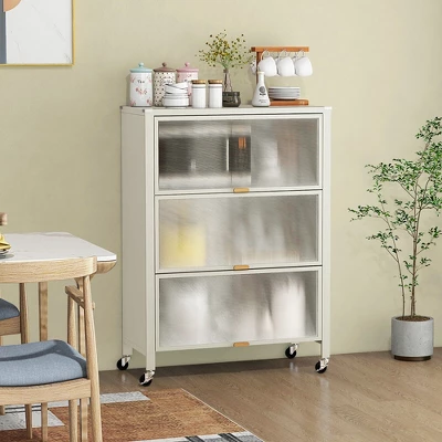 Tangkula 4-Tier Kitchen Bakers Rack Microwave Stand W/ Flip Doors Universal Wheels White 3 Tangkula 4-Tier Kitchen Bakers Rack Microwave Stand W/ Flip Doors Universal Wheels White - Image 3