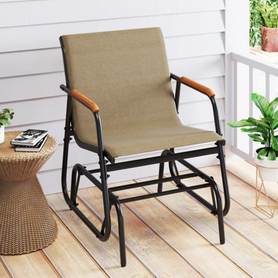 Tangkula Patio Glider Chair Set of 2 with Curved Teak Armrests 2 Tangkula Patio Glider Chair Set of 2 with Curved Teak Armrests - Image 2