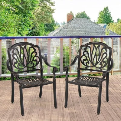 Tangkula Set of 2 Cast Aluminum Stackable Patio Dining Chairs with Armrests 9 Tangkula Set of 2 Cast Aluminum Stackable Patio Dining Chairs with Armrests - Image 9