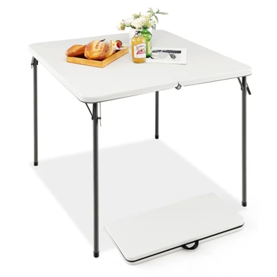 Tangkula Folding Camping Table Portable Picnic Table With All-Weather HDPE Tabletop Metal Frame & Carry Straps White/Gray 10 Tangkula Folding Camping Table Portable Picnic Table With All-Weather HDPE Tabletop Metal Frame & Carry Straps White/Gray - Image 10