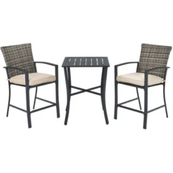 Tangkula 3-Piece Patio Rattan Furniture Set Outdoor Bistro Set Cushioned Chairs & Table Set Gray/Brown -Tangkula Shop GUEST 7f5f189c 28c8 42d0 b69a bb2d47e30f20
