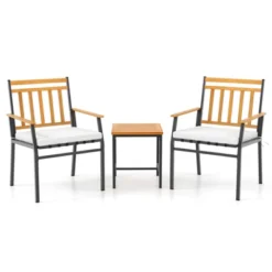 Tangkula 3 Pieces Acacia Wood Bistro Set Patio Conversation Set With Cushions And Coffee Table Outdoor Bistro Table And Chairs Set For Porch -Tangkula Shop GUEST 7fb3635e 0727 4d90 9b30 101a13e692f3