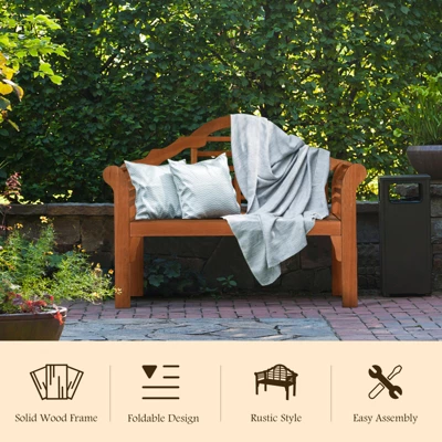 Tangkula Outdoor Wooden Folding Bench Two Person Loveseat Chair Garden Bench 4 Tangkula Outdoor Wooden Folding Bench Two Person Loveseat Chair Garden Bench - Image 4