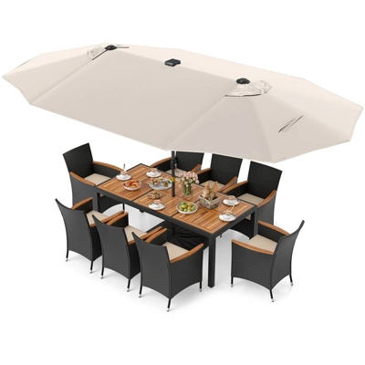 Tangkula 11-Piece Patio Dining Set with 15ft Double-Sided Umbrella & Base 4 Tangkula 11-Piece Patio Dining Set with 15ft Double-Sided Umbrella & Base - Image 4