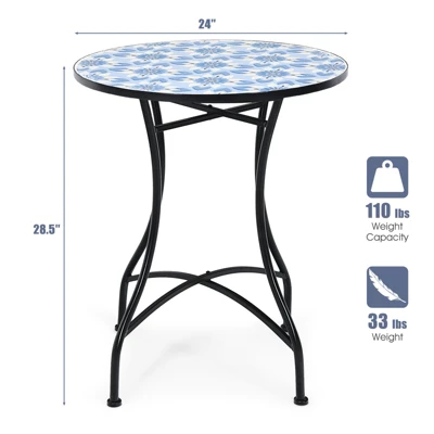 Tangkula 28.5" Patio Mosaic Round Bistro Table with Ceramic Tile Top 6 Tangkula 28.5" Patio Mosaic Round Bistro Table with Ceramic Tile Top - Image 6