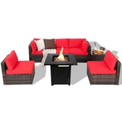 Tangkula 7-Piece Outdoor Rattan Sectional Set with 50,000 BTU Propane Fire Pit -Tangkula Shop GUEST 802a3ed3 e725 4752 afd4 7f51c10db5bb
