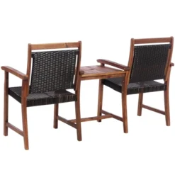 Acacia Wood Outdoor Bench with Table & Umbrella Hole - Small Space Set -Tangkula Shop GUEST 806235a2 430e 4de1 afce 9d1132070380