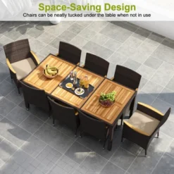 Tangkula 9 Pieces Patio Dining Set For 8 Outdoor Rectangular Acacia Wood Table And PE Rattan Chairs With Umbrella Hole -Tangkula Shop GUEST 808a391a 6f31 4c12 ab65 d03365cc1402