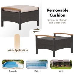 Tangkula Outdoor PE Wicker Ottoman Set Of 2 Patio Rattan Footrest Seat With Soft Cushions & Curved Acacia Wood Handles Beige/Navy Blue/Red/Off White -Tangkula Shop GUEST 80a76521 db29 4dd7 acb2 f429ece28b66