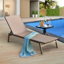 Tangkula Patio Chaise Lounger with 6-Position Adjustable Backrest - Brown