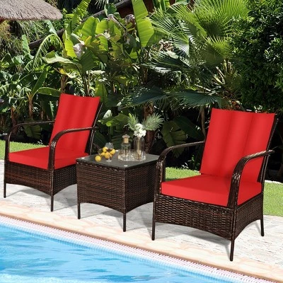 Tangkula 3PCS Patio Rattan Conversation Set Outdoor Furniture Set W/ Table Cushions 2 Tangkula 3PCS Patio Rattan Conversation Set Outdoor Furniture Set W/ Table Cushions - Image 2