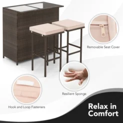 Tangkula 3 Pieces Patio Bar Set PE Wicker Outdoor Bar Table & Stools Set W/ Removable Cushions -Tangkula Shop GUEST 80f62214 334f 4254 bad5 43b773d63fbb