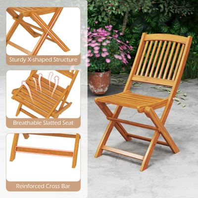 Tangkula Patio Folding Chair Set Of 4 Portable Acacia Wood Dining Chairs With High Back & Seat Cushions Beige/Navy/Red 2 Tangkula Patio Folding Chair Set Of 4 Portable Acacia Wood Dining Chairs With High Back & Seat Cushions Beige/Navy/Red - Image 2
