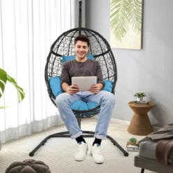 Tangkula Hanging Hammock Chair Egg Swing Chair W/ Blue Cushion Pillow Stand 10 Tangkula Hanging Hammock Chair Egg Swing Chair W/ Blue Cushion Pillow Stand -Tangkula Shop GUEST 811ffd0e 1197 4063 bd92 fa16ee20c4f9