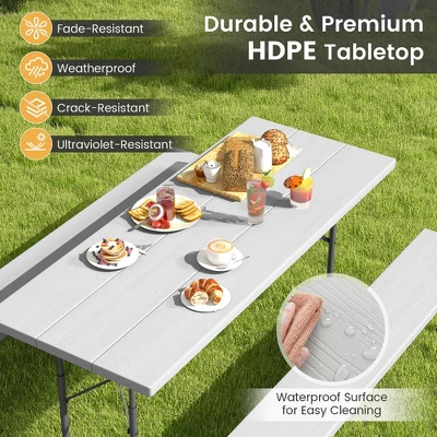 Tangkula Folding Picnic Table W/ 2 Benches 6 FT Camping Table Set W/ All-Weather HDPE Tabletop Grey 3 Tangkula Folding Picnic Table W/ 2 Benches 6 FT Camping Table Set W/ All-Weather HDPE Tabletop Grey - Image 3