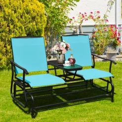 Tangkula Patio Loveseat Glider: 2-Person Outdoor Rocking Chair with Center Table