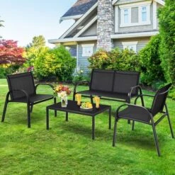 Tangkula 4PCS Furniture Set Chairs And Coffee Table Patio Garden Black -Tangkula Shop GUEST 8161e997 3190 4cd9 abc5 7d8ff388fed2