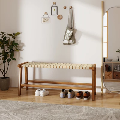 Tangkula 47" Solid Teak Wood Patio Bench with Hand-Woven Seat 9 Tangkula 47" Solid Teak Wood Patio Bench with Hand-Woven Seat - Image 9