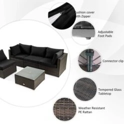 Tangkula 6 Piece Patio Wicker Conversation Set, Outdoor Rattan Sofa Set W/ 32" Propane Fire Pit Table, 50,000 BTU Heat, Tempered Glass Tabletop Black/Navy Blue/Red/Turquoise/Off White -Tangkula Shop GUEST 81843055 f4c8 4ce3 99c3 f9fd9fd9cab5 1