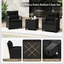 Tangkula 3 Piece Patio Furniture Set, Rattan Conversation Set W/Soft Seat & Back Cushions, Tempered Glass Topped Coffee Table Black 15 Tangkula 3 Piece Patio Furniture Set, Rattan Conversation Set W/Soft Seat & Back Cushions, Tempered Glass Topped Coffee Table Black -Tangkula Shop GUEST 81ae0f8e 5949 4277 8135 56c1b75bd7dd