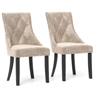 Tangkula Upholstered Dining Chairs Set Of 4 Tufted Wingback Chairs W/ Solid Wood Legs 9 Tangkula Upholstered Dining Chairs Set Of 4 Tufted Wingback Chairs W/ Solid Wood Legs - Image 9