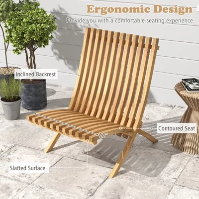 Tangkula Folding Teak Wood Outdoor Lounge Chair with Slatted Seat 4 Tangkula Folding Teak Wood Outdoor Lounge Chair with Slatted Seat - Image 4