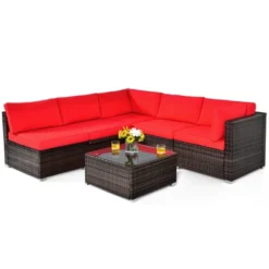 Tangkula 6PCS Wicker Patio Sectional Conversation Furniture Set With Coffee Table & Seat Cushions Navy/Black/Turquoise/Red 20 Tangkula 6PCS Wicker Patio Sectional Conversation Furniture Set With Coffee Table & Seat Cushions Navy/Black/Turquoise/Red -Tangkula Shop GUEST 81e37799 8382 47fe 9941 ec54db4fb57a