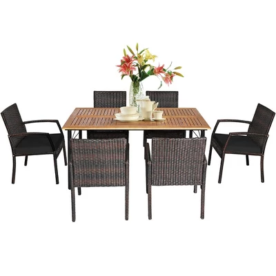 Tangkula 7PCS Patio Dining Furniture Set Yard W/ Wooden Tabletop Black Cushions 5 Tangkula 7PCS Patio Dining Furniture Set Yard W/ Wooden Tabletop Black Cushions - Image 5