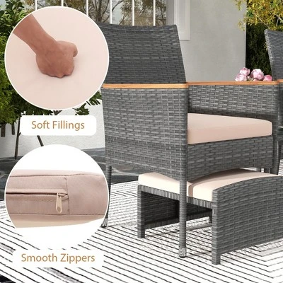 Tangkula 5 Pieces Wicker Patio Furniture Set PE Rattan Porch Chairs W/ Ottomans 6 Tangkula 5 Pieces Wicker Patio Furniture Set PE Rattan Porch Chairs W/ Ottomans - Image 6