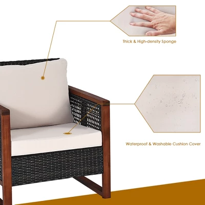 Tangkula 3-Piece Rattan Wicker Outdoor Conversation Set with Acacia Wood Table 5 Tangkula 3-Piece Rattan Wicker Outdoor Conversation Set with Acacia Wood Table - Image 5