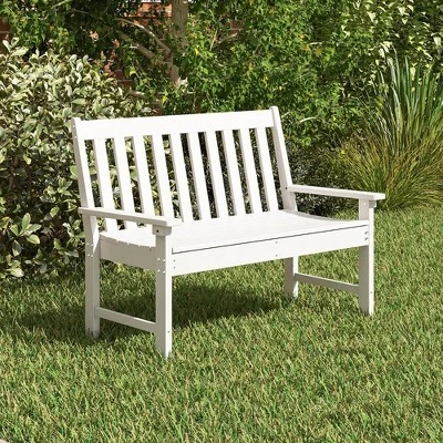 Tangkula 2-Person Outdoor Garden Park Bench All-Weather HDPE Patio Loveseat Chair With Cozy Backrest Ergonomic Loveseat Bench White 2 Tangkula 2-Person Outdoor Garden Park Bench All-Weather HDPE Patio Loveseat Chair With Cozy Backrest Ergonomic Loveseat Bench White - Image 2