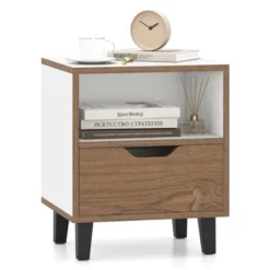 Tangkula Nightstand Mid Century Modern Bedside Table W/ Drawer Open Storage Shelf -Tangkula Shop GUEST 82699627 7f1a 4851 8f07 ae42ed395683