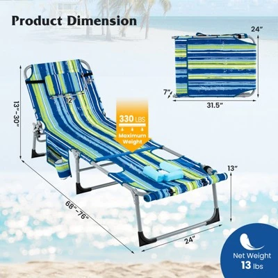 Tangkula 2 PCS Folding Chaise Lounge Chair Sunbathing Recliner with Face Hole 8 Tangkula 2 PCS Folding Chaise Lounge Chair Sunbathing Recliner with Face Hole - Image 8