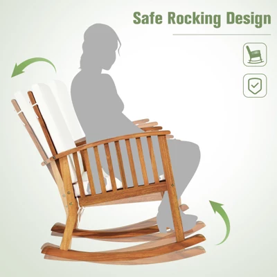 Tangkula Acacia Wood Patio Rocking Chair with Comfortable Seat & Back Cushions 2 Tangkula Acacia Wood Patio Rocking Chair with Comfortable Seat & Back Cushions - Image 2