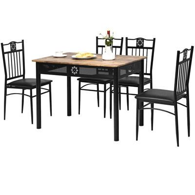 Tangkula 5 Piece Dining Set Wood Metal Table And Chairs Kitchen Furniture Black 5 Tangkula 5 Piece Dining Set Wood Metal Table And Chairs Kitchen Furniture Black - Image 5